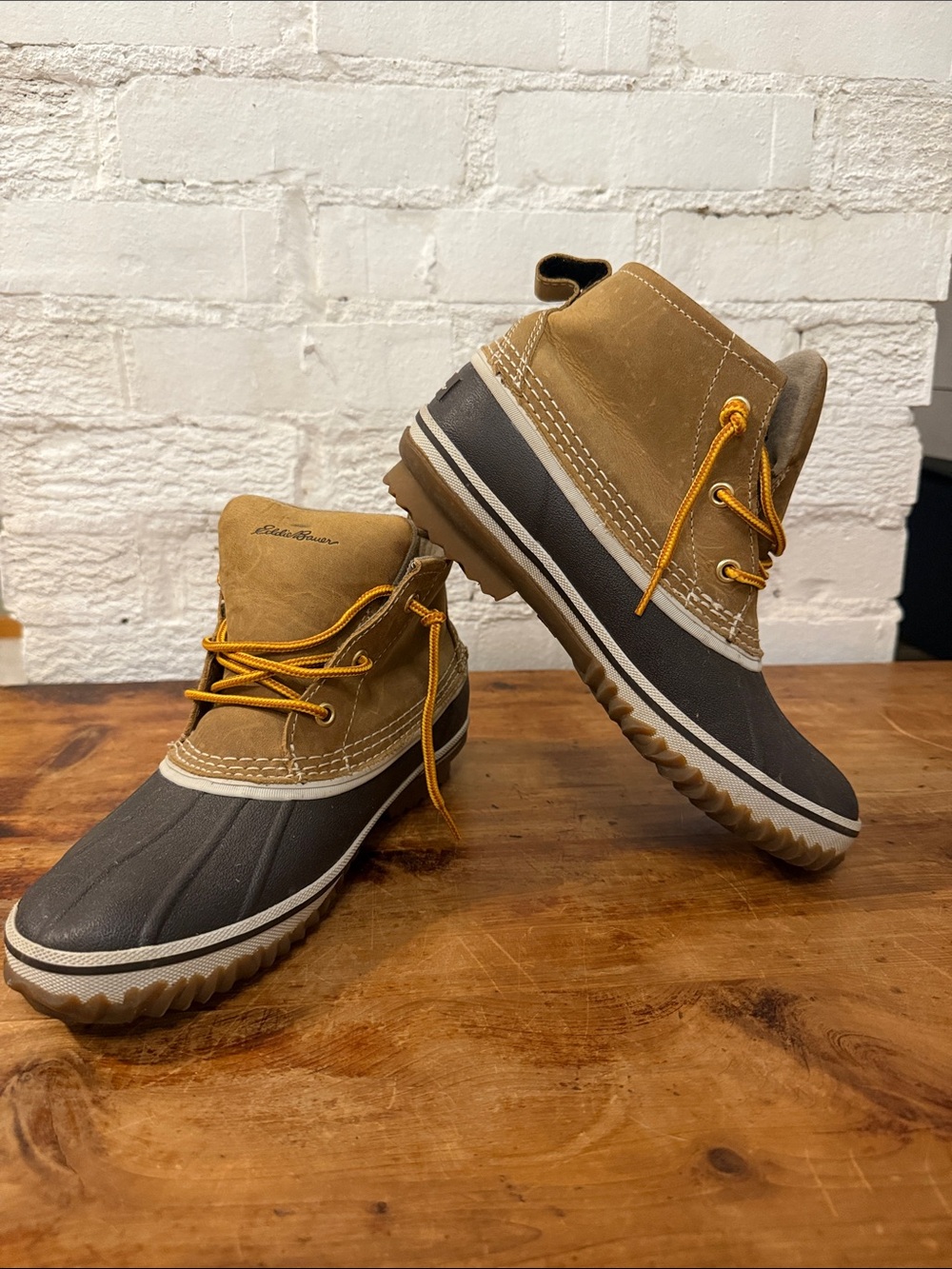 Eddie Bauer Two-Tone Tan and Black Duck Boots